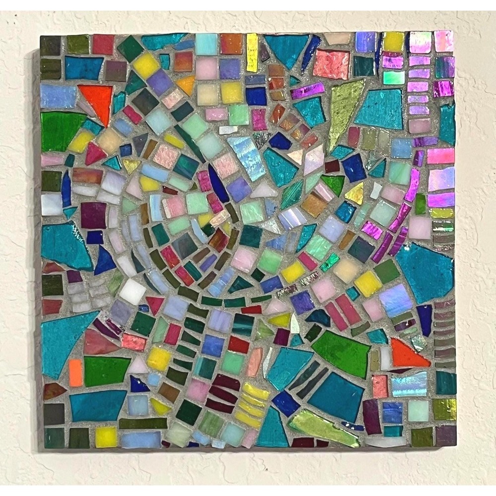 Stained Glass Mosaic Wall Art Abstract Geometric Hand Cut Contemporary Art 8x8